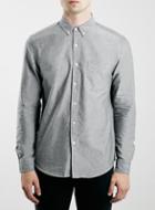 Topman Mens Grey Oxford Long Sleeve Shirt