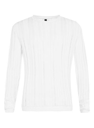 Topman Mens White Ribbed Textured Curl Neck Sweater
