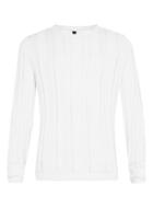 Topman Mens White Ribbed Textured Curl Neck Sweater