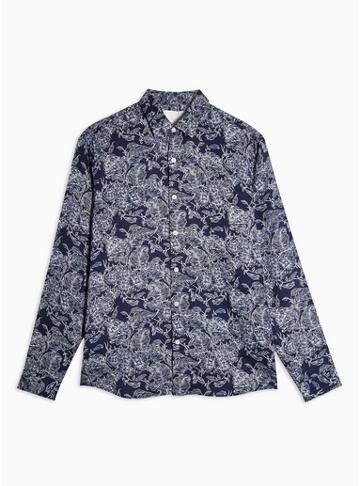 Topman Premium Mens Topman Premium Navy Floral Print Slim Shirt