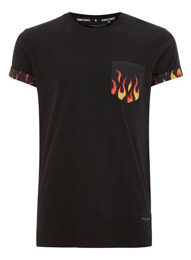 Topman Mens Criminal Damage Black 'fire' Pocket T-shirt