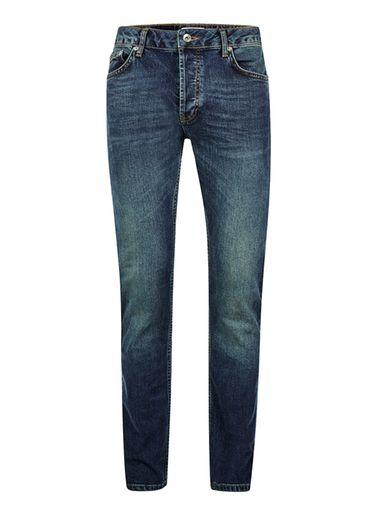 Topman Mens Dark Wash Green Stretch Slim Jeans
