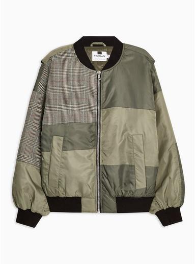 Topman Mens Khaki Cut And Sew Oversized Bomber Jacket