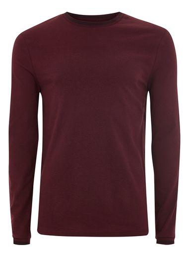 Topman Mens Red Burgundy Tipped Ringer T-shirt
