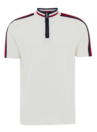 Topman Mens White Zip Neck Short Sleeve Sweater