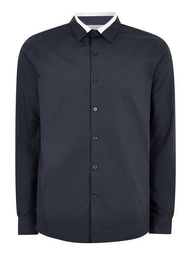 Topman Mens Navy Panel Collar Long Sleeve Shirt