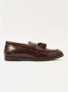 Topman Mens Red Leather 'dexter' Fringing Loafers
