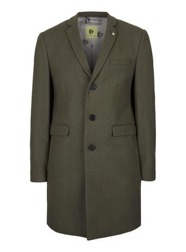 Topman Mens Green Noose & Monkey Khaki Wool Blend Overcoat