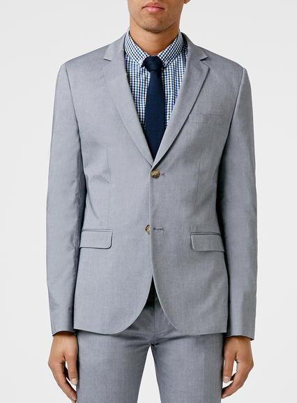 Topman Mens Light Blue Chambray Skinny Fit Blazer