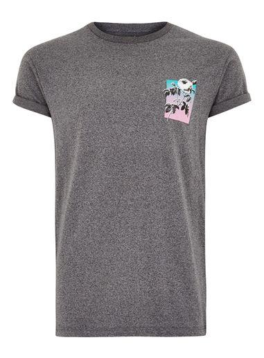 Topman Mens Grey Gray Muscle Rose T-shirt