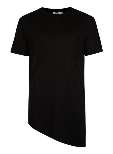 Topman Mens Black Asymmetric Longline T-shirt