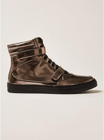 Topman Mens Metallic Pewter Leather Bishops Hi Top Boots