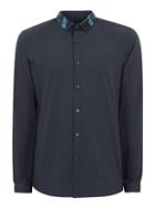 Topman Mens Navy Jacquard Collar Long Sleeve Shirt