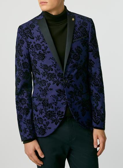 Topman Mens Blue Noose And Monkey Floral Flocked Navy Jacket