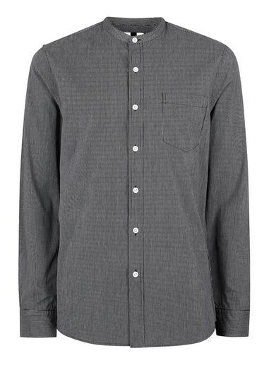 Topman Mens Black Melange Stand Collar Casual Shirt