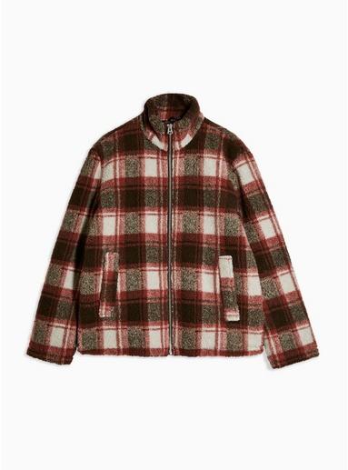 Topman Mens Orange Rust Check Borg Jacket