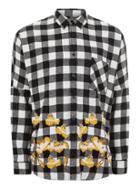 Topman Mens Black And White Batwing Embroidered Check Long Sleeve Shirt