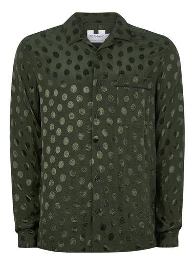 Topman Mens Khaki Satin Revere Shirt