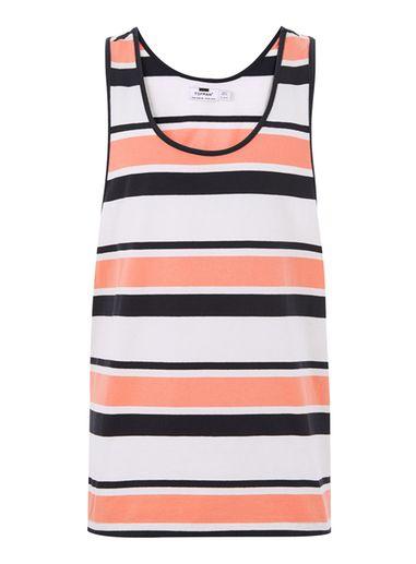 Topman Mens Multi Orange And Off White Stripe Vest