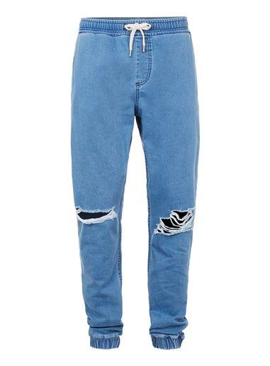 Topman Mens Blue Light Wash Denim Look Joggers