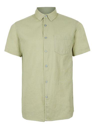 Topman Mens Green Textured Short Sleeve Casual Shirt