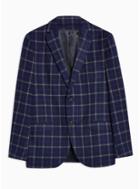 Topman Mens Navy Check Tailored Fit Blazer