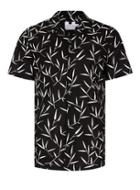 Topman Mens Black Leaf Print Short Sleeve Casual Shirt