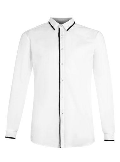 Topman Mens White Contrast Trim Long Sleeve Dress Shirt