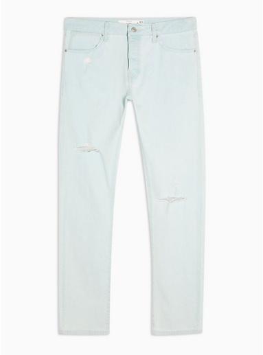 Topman Mens Blue Bleached Wash Slim Fit Denim Jeans