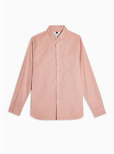 Topman Mens Pink Slim Shirt With Linen