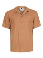 Topman Mens Brown Tan Revere Collar Short Sleeve Casual Shirt
