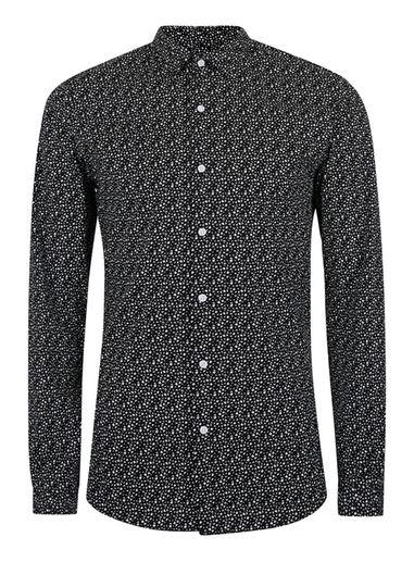 Topman Mens White And Black Geo Print Stretch Muscle Fit Dress Shirt