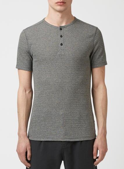 Topman Mens Grey Textured Grandad T-shirt