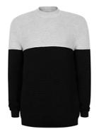 Topman Mens Grey And Black Ripple Textured Turtle Neck Sweater