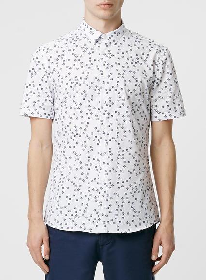 Topman Mens White Floral Print Short Sleeve Dress Shirt