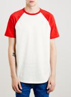 Topman Mens Cream Ecru And Red Raglan T-shirt