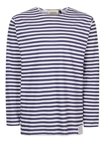 Topman Mens Blue Topman Finds Navy Breton Stripe Top