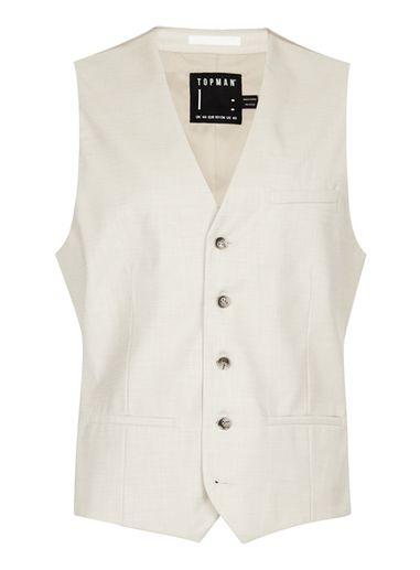 Topman Mens Brown Stone Crosshatch Suit Vest