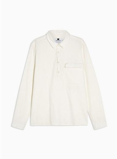 Topman Mens Cream Ecru Brushed Twill Overhead Shirt