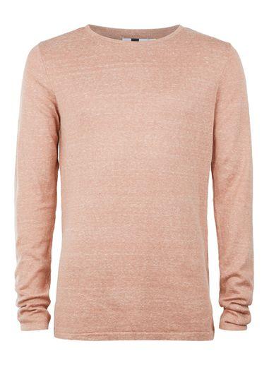 Topman Mens Pink Slub Long Line Crew Neck Sweater