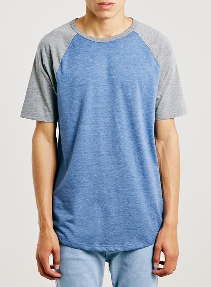 Topman Mens Blue And Grey Raglan T-shirt