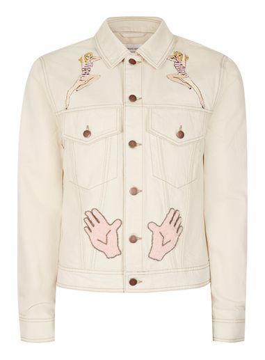 Topman Mens Cream Topman Design Off White Badged Trucker Jacket