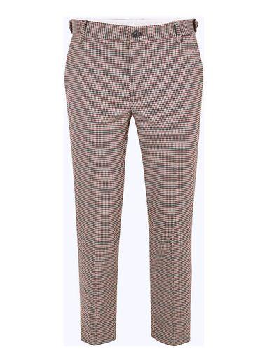 Topman Mens Red And Black Check Skinny Cropped Smart Pants