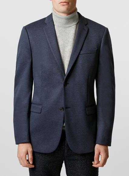 Topman Mens Blue Slim Fit Jersey Blazer