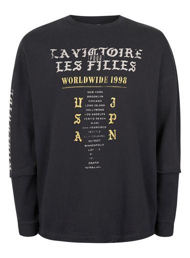 Topman Mens Washed Black Worldwide Print Layered Sweatshirt