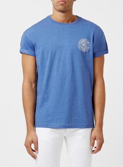 Topman Mens Blue Marl Bronx Print T-shirt