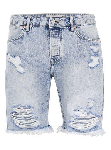 Topman Mens Light Blue Slim Fit Ripped Denim Shorts