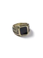 Topman Mens Black Antique Gold Look Engraved Stone Ring*