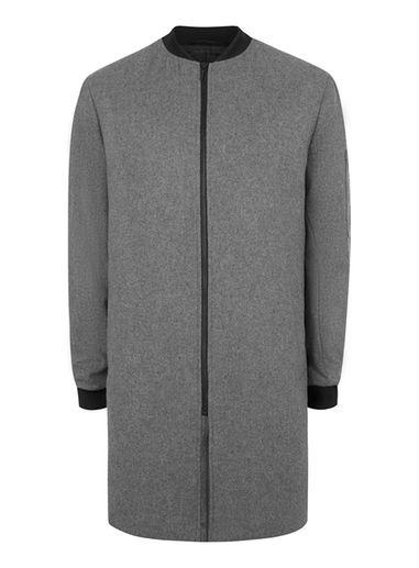 Topman Mens Grey Charcoal Melton Wool Rich Longline Formal Bomber Jacket