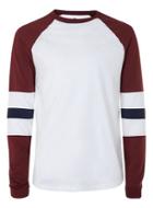 Topman Mens Red Burgundy And Navy Raglan Long Sleeve T-shirt
